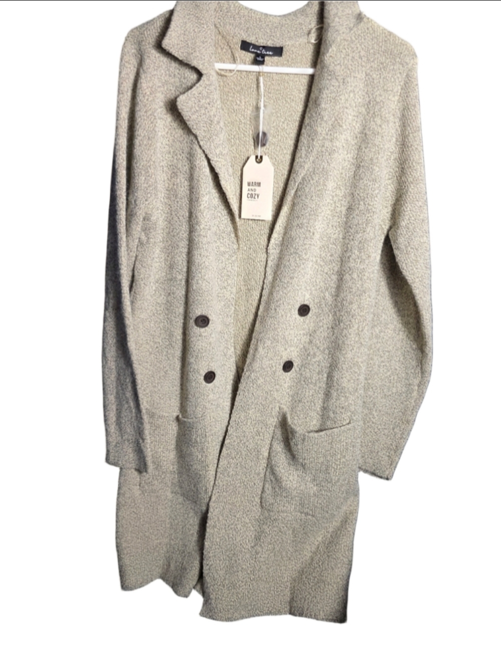 Women's Love Tree Cardigan Sweater Size L Beige Grey cozy soft fall grandmacore
